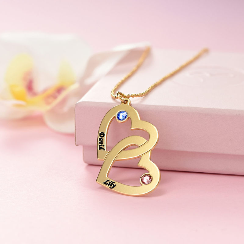 Heart in Heart Necklace with Birthstones - 10K Gold - 5 product photo